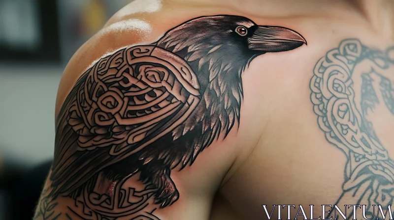 Detailed Raven Tattoo Art on Shoulder AI Image