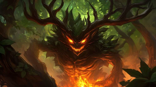 Eerie Forest Guardian with Glowing Eyes