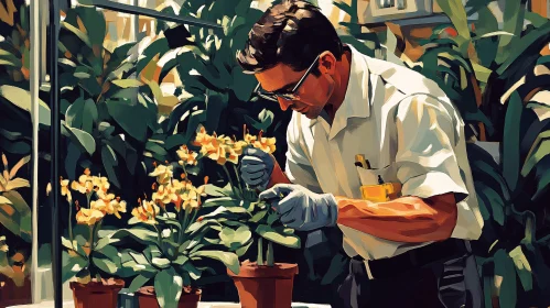 Man Tending Orchids