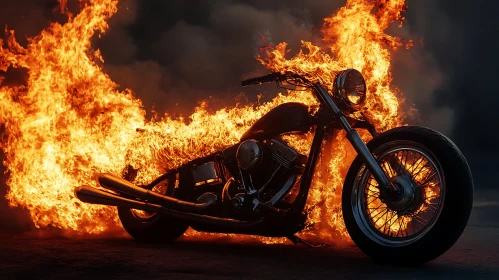 Burning Motorcycle: Fiery Moto Art