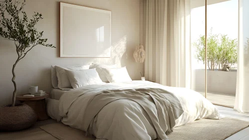 Modern Bedroom with Natural Light and Plant