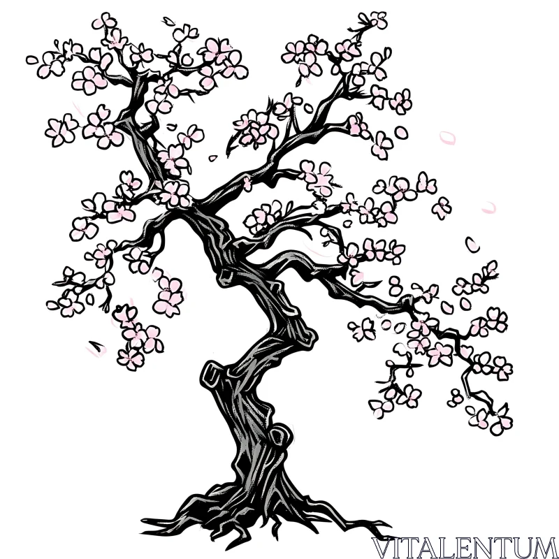 Artistic Cherry Blossom Tree AI Image