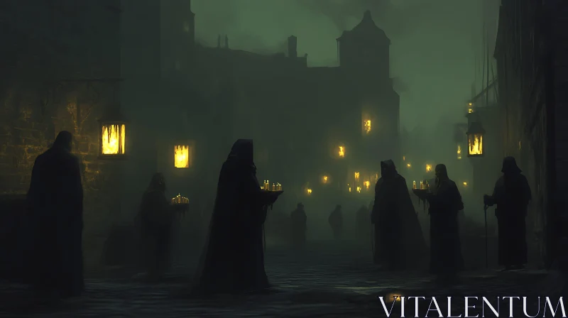 AI ART Candlelit Procession in the Misty Dark