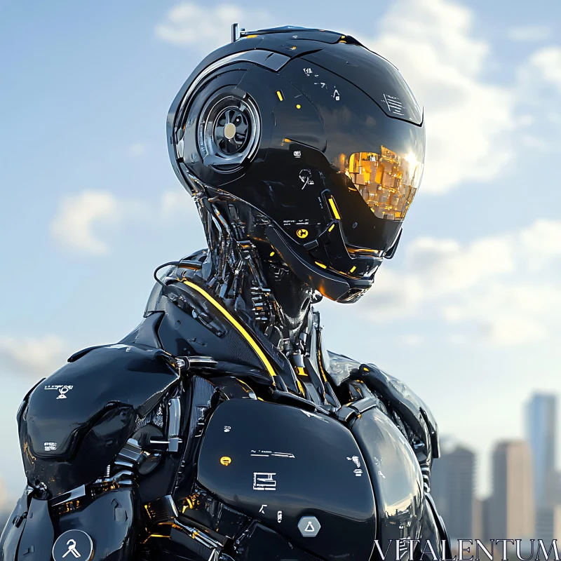 Advanced Cybernetic Robot in Cityscape AI Image