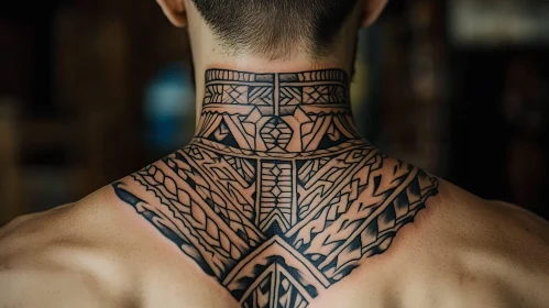 Geometric Patterns Tattoo on Neck and Shoulders