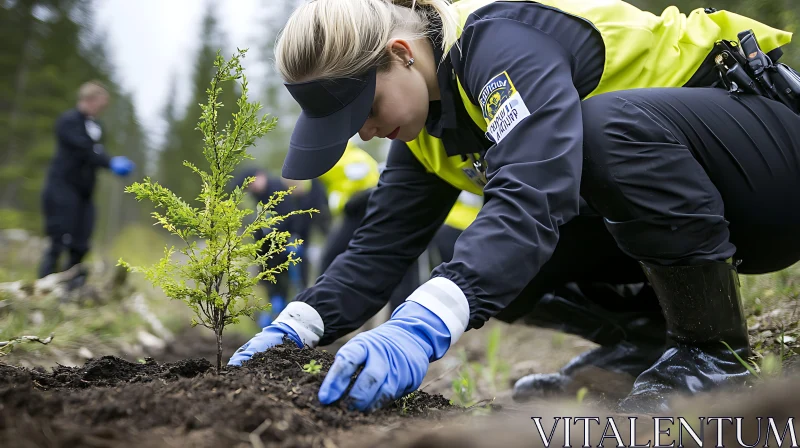 Woman Planting Tree in Forest AI Image