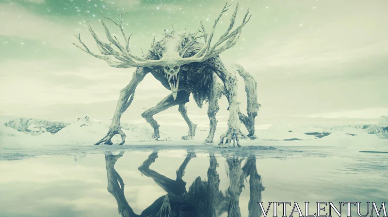 AI ART Antlered Creature in Icy Wasteland