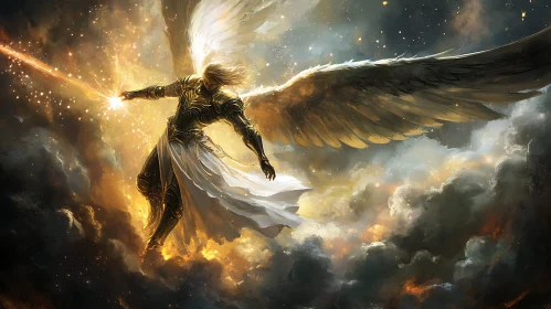 Golden Angel Warrior in the Sky