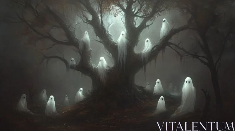 Spectral Apparitions in Misty Forest AI Image