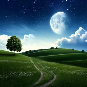 Night Landscape with Moon and Path