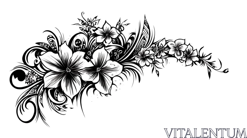 Ornate Black-and-White Floral Design AI Image