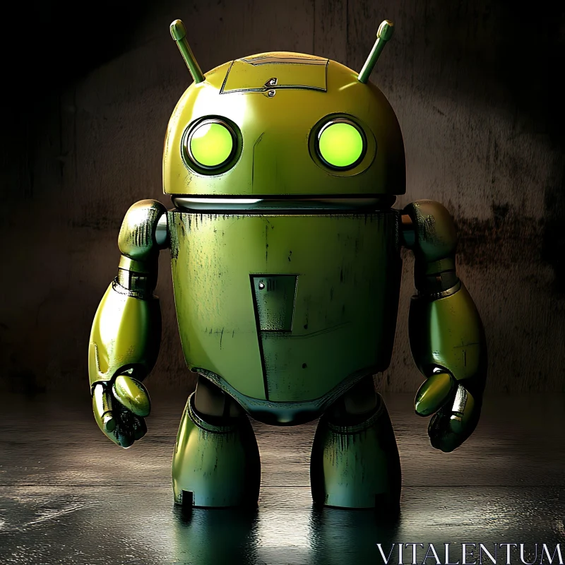 Vintage Android Robot with Luminous Eyes AI Image