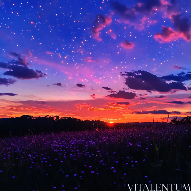 Sunset Field of Flowers AI Image