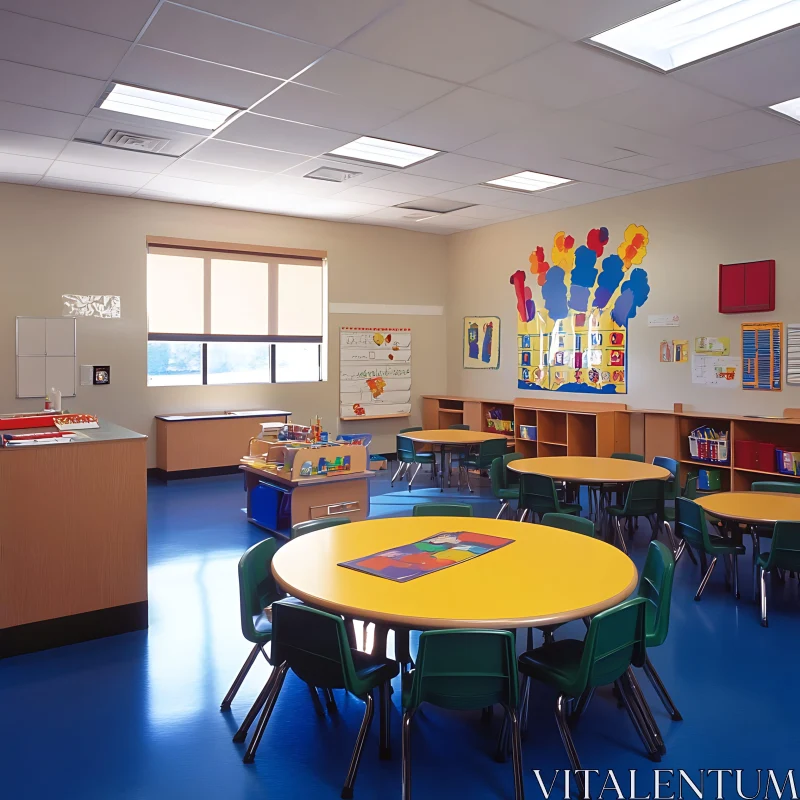 AI ART Colorful Classroom with Round Tables