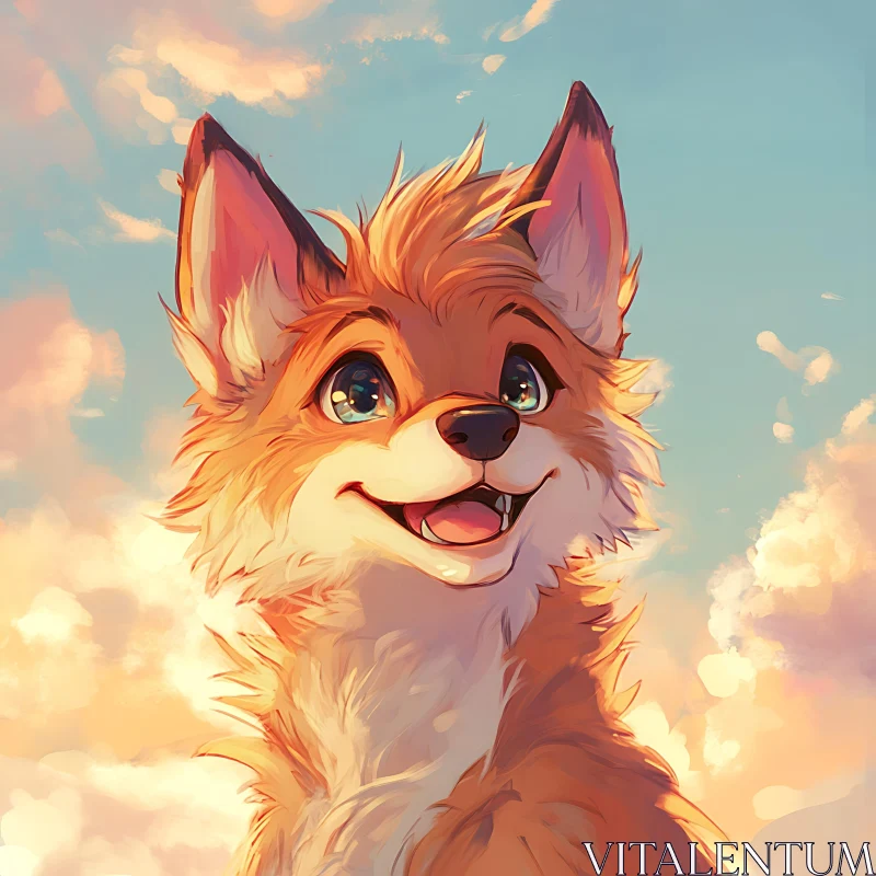 Smiling Fox Character in the Sky AI Image