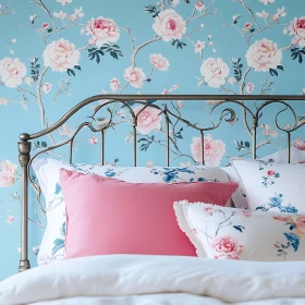 Floral Bedroom with Pink Pillow