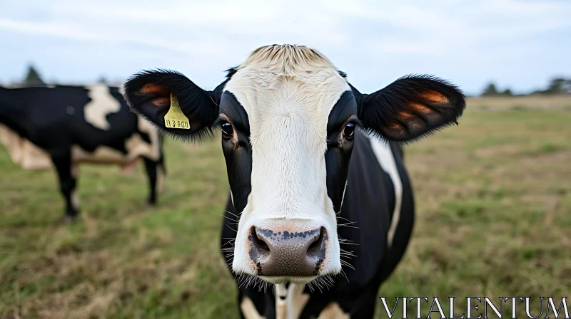 Black and White Cow in Field AI Image