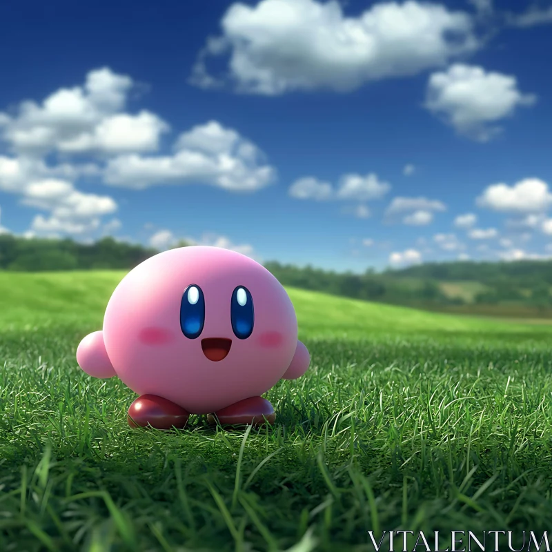 Pink Character in a Green Field AI Image