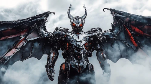 Cybernetic Demon with Horns and Wings