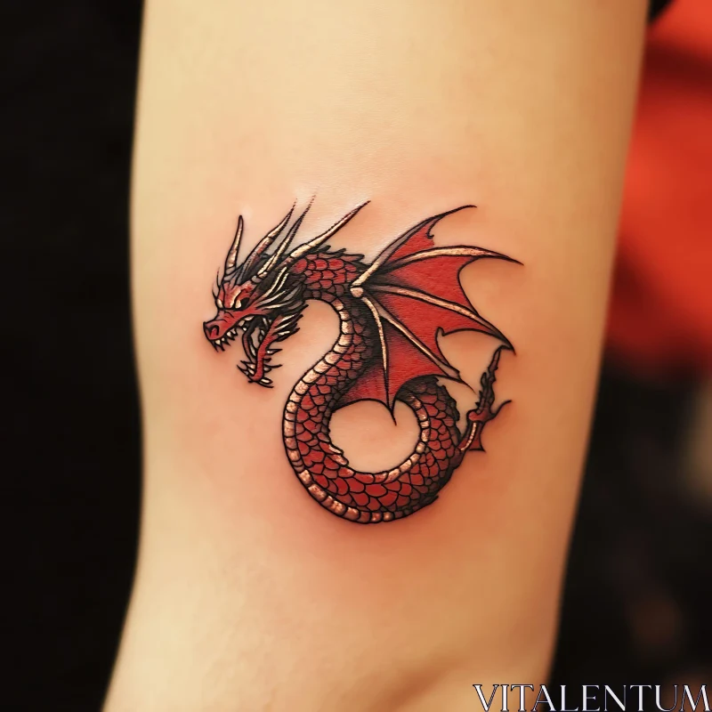 Intricate Red Dragon Arm Tattoo AI Image