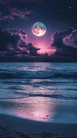 Moonlit Beach Under Starry Sky