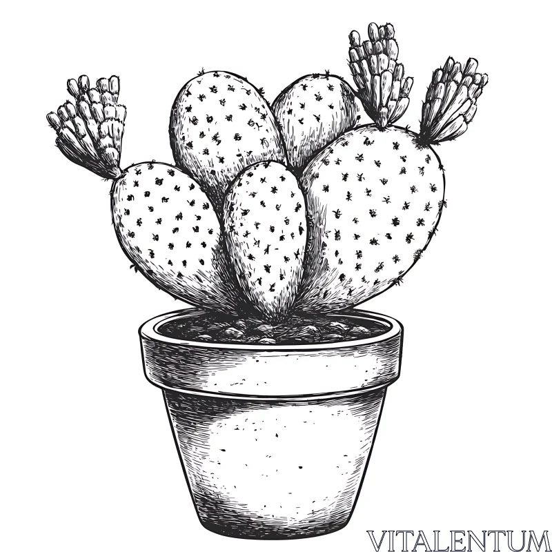 Potted Cactus Line Art Illustration AI Image