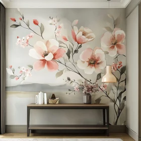 Tranquil Interior with Floral Wall Decor