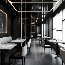Modern Restaurant Interior with Geometric Lighting