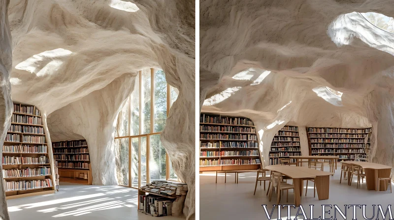 Library with Cave Architecture AI Image