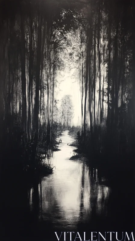 AI ART Enigmatic Monochrome Forest Scene