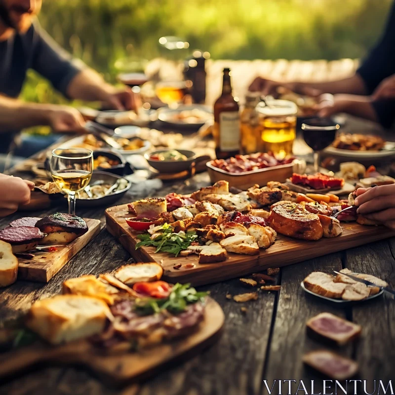 Rustic Picnic Table with Food and Drinks AI Image