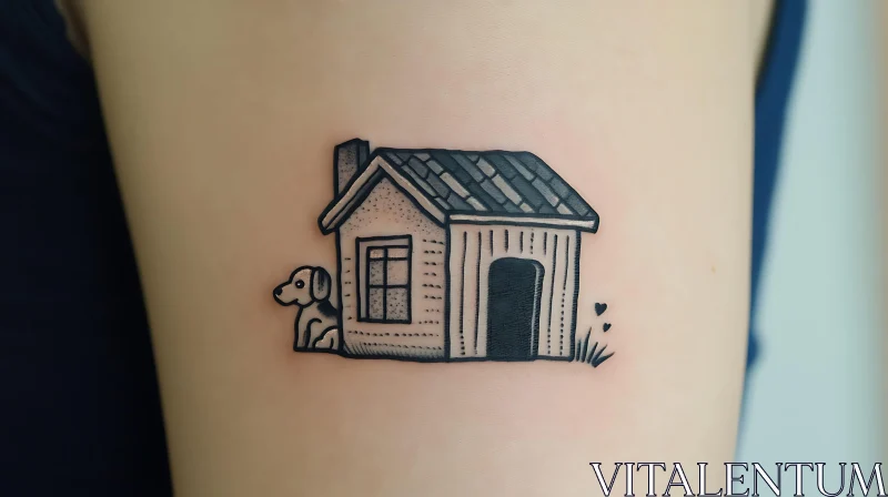 Simple House and Dog Tattoo AI Image