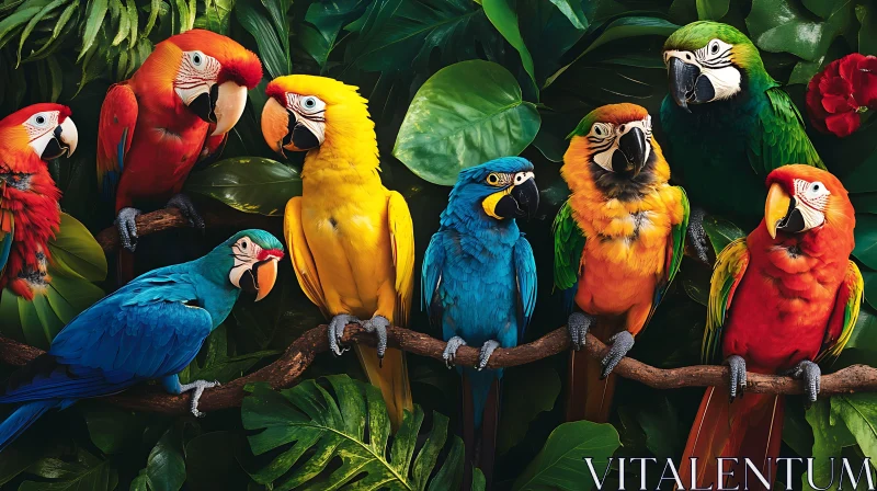 AI ART Tropical Parrots Gathering Fine Art