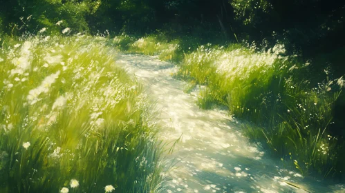 Tranquil Nature Path through a Sunlit Meadow