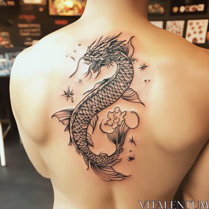 Detailed Black Ink Dragon Tattoo Art AI Image