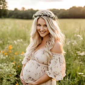 Expecting Mother in Floral Meadow Portrait