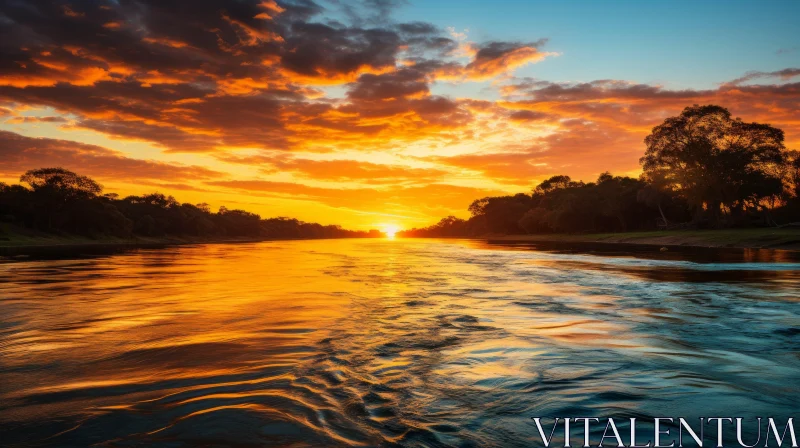 AI ART Calm River in Sunlight at Sunset | Colorful Turbulence Art