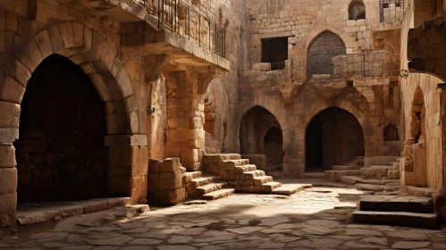 Captivating Medieval Architecture: Old Stone Building with Play of Light and Shade