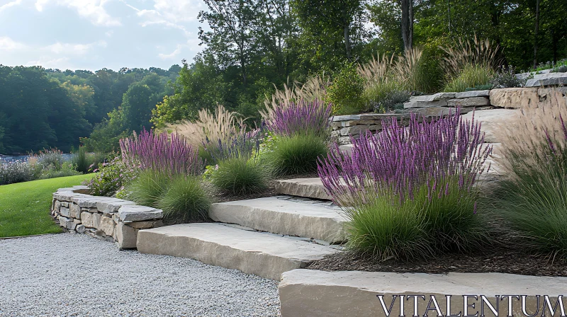 AI ART Landscaped Stone Stairway with Floral Accents