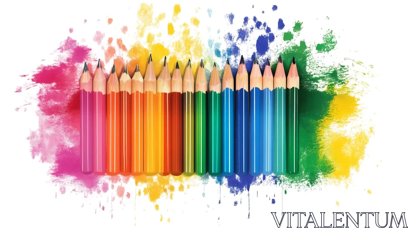 Colorful Pencils with Watercolor Background AI Image