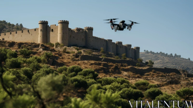 Drone Exploration over Historic Spanish Castle AI Image