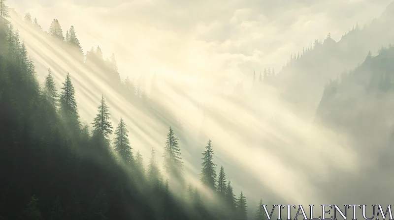 AI ART Misty Forest with Sun Rays