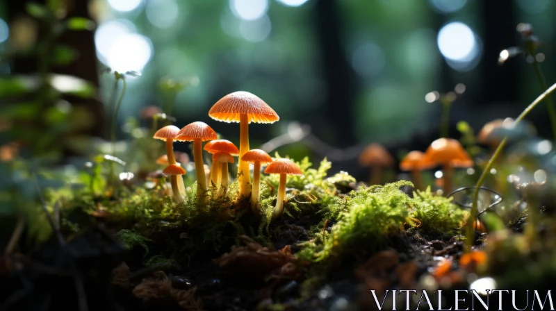 AI ART Enchanted Forest: Shimmering Mushrooms on Mossy Ground