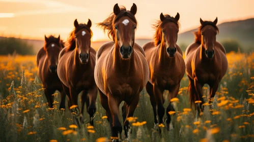 Golden Light Captures Horses Galloping in Field - Timeless Beauty & Empowerment
