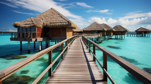 Luxurious Wooden Bridge Over Calm Ocean Water | Exotic Travel Photography