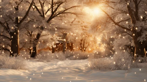 Winter Fantasy Forest Art - Golden Light Cabincore
