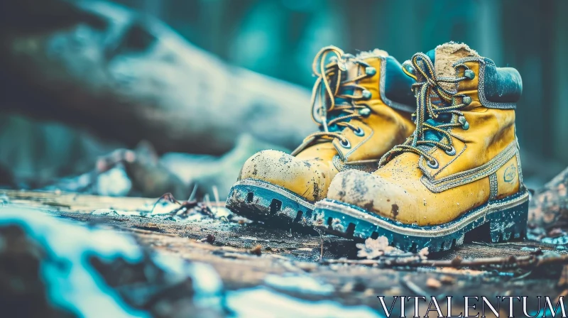 Yellow Work Boots in Forest: A Symbol of Resilience and Nature's Beauty AI Image