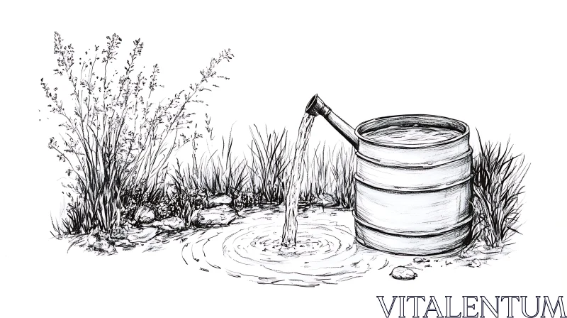 AI ART Monochrome Water Source Illustration