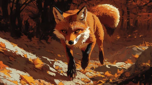 Fox Descending Leafy Slope