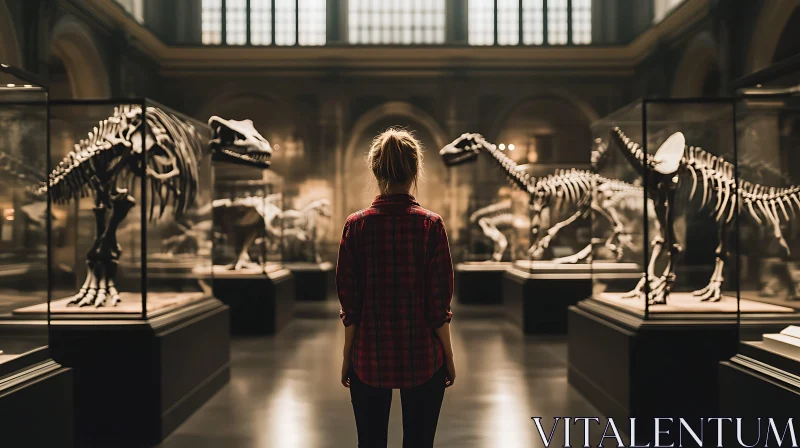 Museum Exhibition of Dinosaur Fossils AI Image